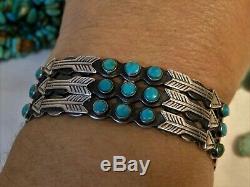 Fred Harvey Era ZUNI Natural USA TURQUOISE Coin SILVER 90%Ag Snake Eyes CUFF