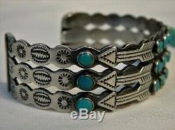 Fred Harvey Era ZUNI Natural USA TURQUOISE Coin SILVER 90%Ag Snake Eyes CUFF