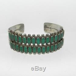 Fred Harvey Era Zuni Sterling Silver Green Turquoise Petit Point Cuff with flaws