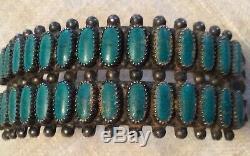 Fred Harvey Era Zuni Sterling Silver Green Turquoise Petit Point Cuff with flaws
