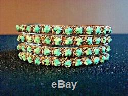 Fred Harvey Era Zuni Sterling Silver Turquoise 3 row Petit Point Cuff EXCELLENT