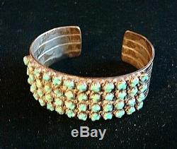 Fred Harvey Era Zuni Sterling Silver Turquoise 3 row Petit Point Cuff EXCELLENT