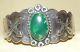 Fred Harvey Era Sterling Silver & Green Turquoise Cuff Bracelet Crossed Arrows