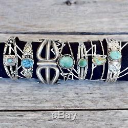 Fred Harvey Green Turquoise Cuff Bracelet Thunderbird Silver Old Pawn Vintage