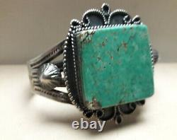 Fred Harvey Green Turquoise Sterling Silver Cuff Bracelet 56 grams