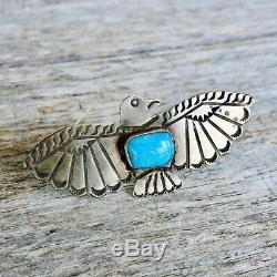 Fred Harvey LARGE Thunderbird Pin Blue Turquoise & Sterling Silver 1940's