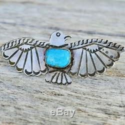 Fred Harvey LARGE Thunderbird Pin Blue Turquoise & Sterling Silver 1940's