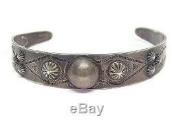 Fred Harvey Native American Old Bell Sterling Silver Stamp Work Cuff Bracelet