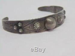 Fred Harvey Native American Old Bell Sterling Silver Stamp Work Cuff Bracelet