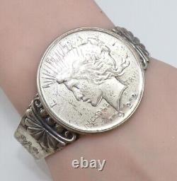 Fred Harvey Native American Sterling Silver 1922 Silver Peace Dollar Bracelet FZ