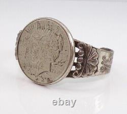 Fred Harvey Native American Sterling Silver 1922 Silver Peace Dollar Bracelet FZ