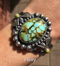 Fred Harvey Navajo Damele Carico Lake Turquoise Sterling Silver Cuff Bracelet