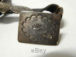 Fred Harvey Navajo Indian Sterling Silver Concho Belt / Hat Band Western Cowboy