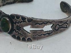 Fred Harvey Navajo Native American Sterling Silver Turquoise Arrow Cuff Bracelet