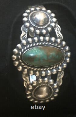 Fred Harvey Navajo Stamped Sterling Silver Turquoise Cuff Bracelet Signed Arrow