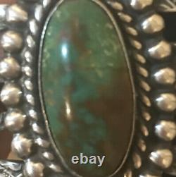 Fred Harvey Navajo Stamped Sterling Silver Turquoise Cuff Bracelet Signed Arrow