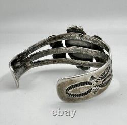 Fred Harvey Navajo Sterling Silver Carico Lake Turquoise Stamped Cuff Bracelet