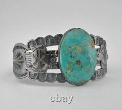 Fred Harvey Navajo Sterling Silver Cerrillos Turquoise Thunderbird Cuff Bracelet