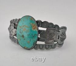 Fred Harvey Navajo Sterling Silver Cerrillos Turquoise Thunderbird Cuff Bracelet