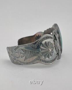 Fred Harvey Navajo Sterling Silver Cerrillos Turquoise Thunderbird Cuff Bracelet