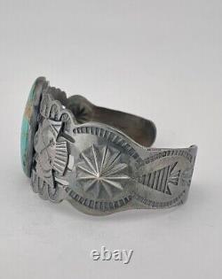 Fred Harvey Navajo Sterling Silver Cerrillos Turquoise Thunderbird Cuff Bracelet