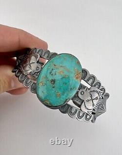 Fred Harvey Navajo Sterling Silver Cerrillos Turquoise Thunderbird Cuff Bracelet