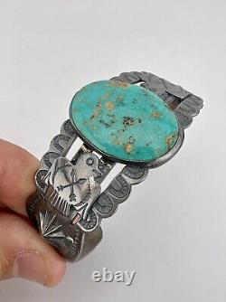 Fred Harvey Navajo Sterling Silver Cerrillos Turquoise Thunderbird Cuff Bracelet