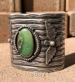 Fred Harvey Navajo Sterling Silver Royston Turquoise Thunderbird Cuff Bracelet