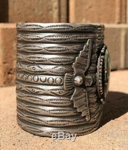 Fred Harvey Navajo Sterling Silver Royston Turquoise Thunderbird Cuff Bracelet
