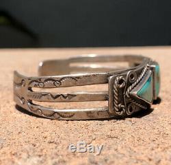 Fred Harvey Navajo Sterling Silver Triangle Cerrillos Turquoise Cuff Bracelet