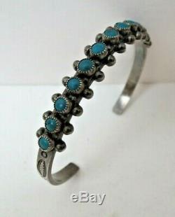 Fred Harvey Navajo Sterling Silver Turquoise Snake Eyes Stamped Cuff Bracelet
