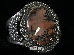Fred Harvey Old Pawn Arizona Petrified Wood Silver Cuff Bracelet
