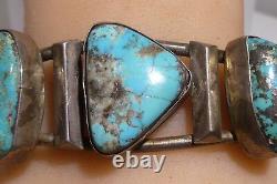 Fred Harvey Old Pawn Morenci Turquoise Sterling Silver Bracelet Cuff Navajo Rare