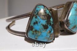 Fred Harvey Old Pawn Morenci Turquoise Sterling Silver Bracelet Cuff Navajo Rare