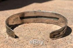 Fred Harvey Old Pawn Navajo Coin Silver Cerrillos Turquoise Arrow Cuff Bracelet