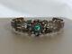 Fred Harvey Old Pawn Navajo Sterling Silver Turquoise Appliqued Cuff Bracelet