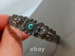 Fred Harvey Old Pawn Navajo Sterling Silver Turquoise Appliqued Cuff Bracelet