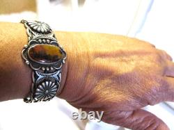 Fred Harvey Petrified Wood Sterling Cuff Bracelet Beautiful Stone, Silverwork