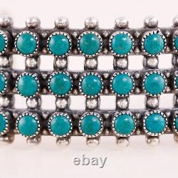 Fred Harvey Sterling 3 Row Snake Eye Turquoise Rain Drops Cuff Bracelet 6.75