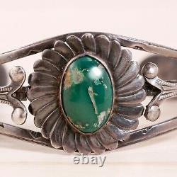 Fred Harvey Sterling Green Turquoise Whirling Log Stamps Cuff 6.75 For Repair