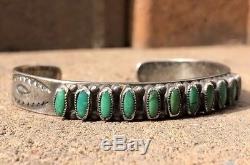 Fred Harvey Sterling Silver Cerrillos Turquoise Snake Eyes Point Cuff Bracelet