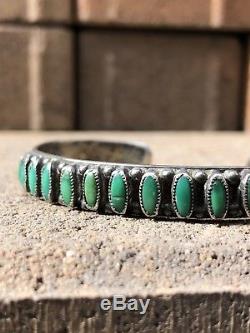 Fred Harvey Sterling Silver Cerrillos Turquoise Snake Eyes Point Cuff Bracelet