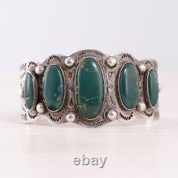 Fred Harvey Sterling Silver Five Stone Green Turquoise Stamps Cuff Bracelet 6
