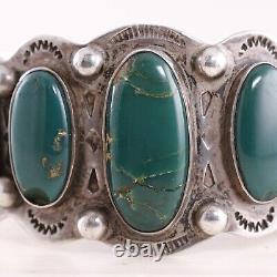 Fred Harvey Sterling Silver Five Stone Green Turquoise Stamps Cuff Bracelet 6