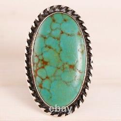 Fred Harvey Sterling Silver Green Spiderweb Turquoise Arrow Stamp Ring Size 4