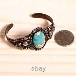 Fred Harvey Sterling Silver Green Spiderweb Turquoise Cuff Bracelet Size 6.25