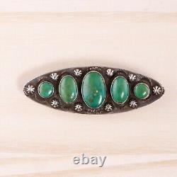 Fred Harvey Sterling Silver Green Turquoise Bump Up Bar Pin / Brooch