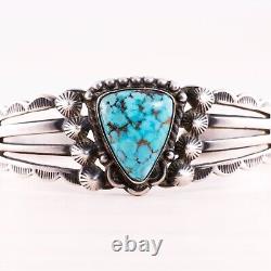 Fred Harvey Sterling Silver Kingman Turquoise Button Stamps Cuff Bracelet 6.25