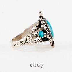 Fred Harvey Sterling Turquoise Rope Border Rain Drops Three Stone Ring 7.25