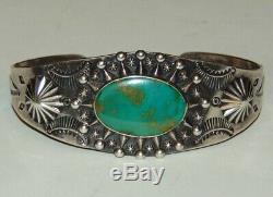 Fred Harvey Sterling or Coin Silver Navajo Turquoise Cuff Bracelet Old Pawn